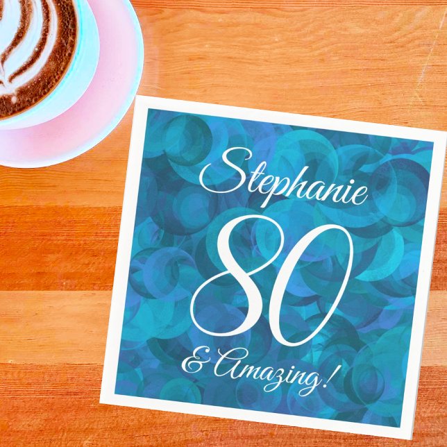 Elegant Ocean Blue 80 and Amazing Birthday Party Napkins (Creator Uploaded)