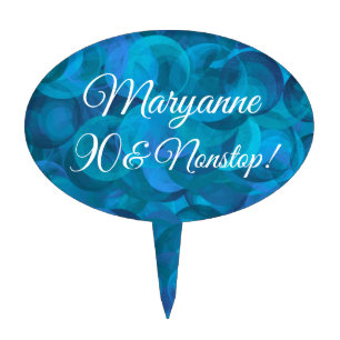 Elegant Ocean Blue 90 and Nonstop Birthday Party Cake Topper