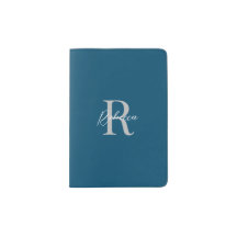 Elegant Ocean Blue and White Minimalistic Monogram