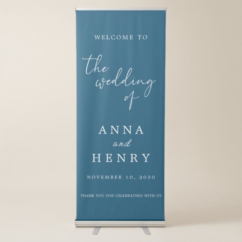 Elegant Ocean Blue Calligraphy Welcome Wedding  Retractable Banner