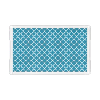 Elegant Ocean Blue Clover Trellis Pattern Acrylic Tray by heartlockedhome at Zazzle