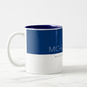 Elegant Ocean Blue Custom monogram Name and Job Two-Tone Coffee Mug