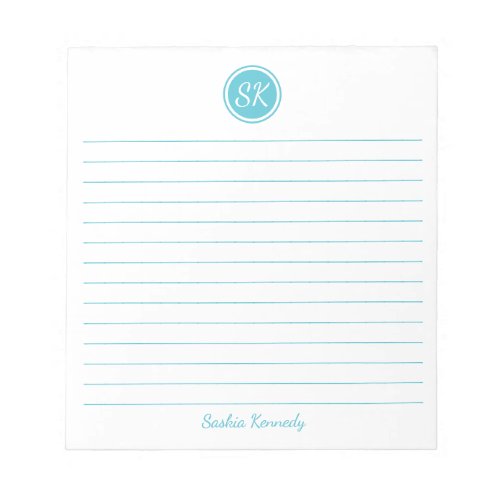 Elegant Ocean Blue Lined Monogram Personalized Notepad