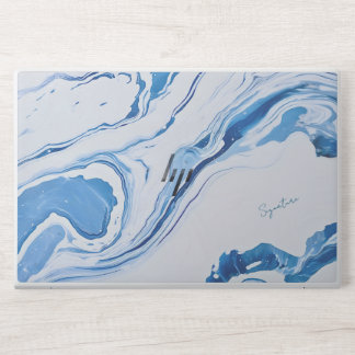 Elegant ocean blue marble signed art laptop skin