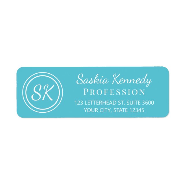 Elegant Ocean Blue Monogram Return Address Label (Front)