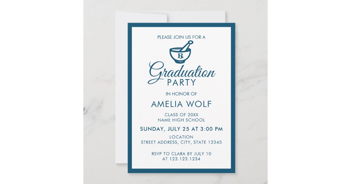 Elegant Ocean Blue Pharmacist Graduation Party Invitation Zazzle