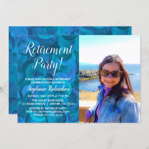 Elegant Ocean Blue Photo Retirement Party Invitation