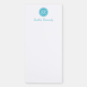 Elegant Ocean Blue Script Monogram Name Magnetic Notepad