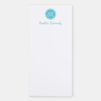 Elegant Ocean Blue Script Monogram Name Magnetic Notepad