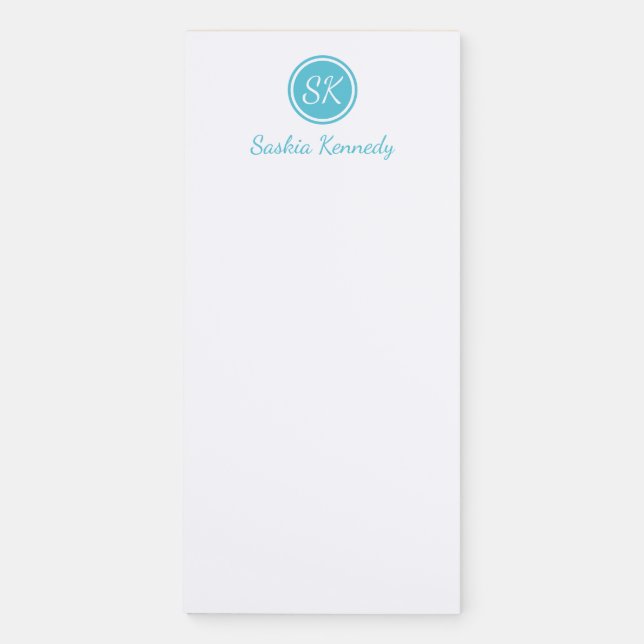 Elegant Ocean Blue Script Monogram Name Magnetic Notepad (Front)
