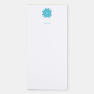 Elegant Ocean Blue Script Monogram Name Magnetic Notepad