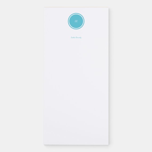 Elegant Ocean Blue Script Monogram Name Magnetic Notepad (Front)