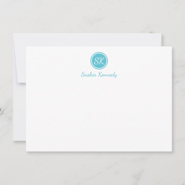 Elegant Ocean Blue Script Monogram Professional Note Card (Front)