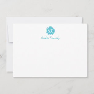 Elegant Ocean Blue Script Monogram Professional Note Card