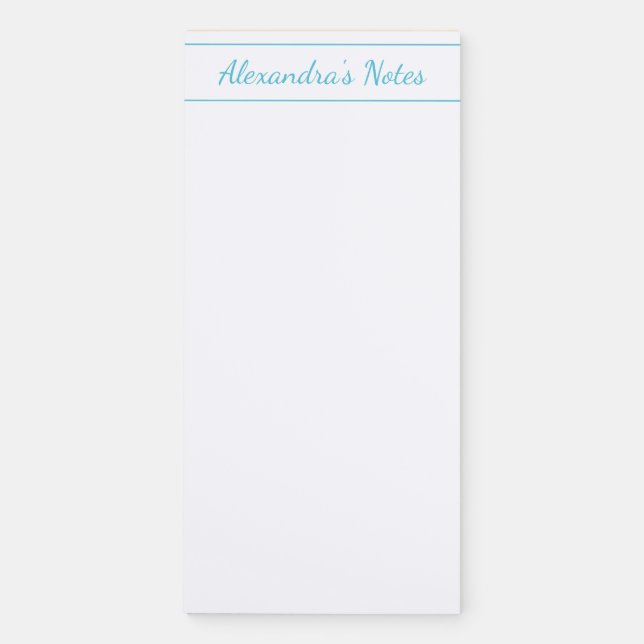 Elegant Ocean Blue Script Personalized Border Magnetic Notepad (Front)