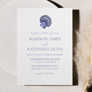 Elegant Ocean Blue Seashell Wedding Invitation
