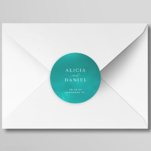 Elegant ocean blue summer destination wedding classic round sticker