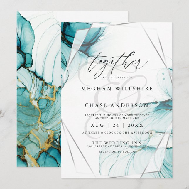 Elegant Ocean Blue Teal Watercolor Invitation (Front/Back)
