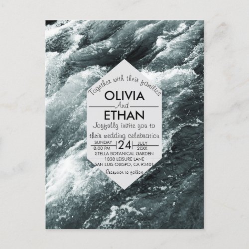 Elegant ocean blue waves Invitation Postcard