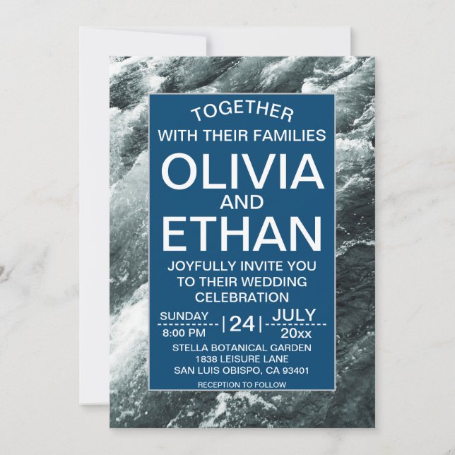 Elegant ocean blue waves Wedding Invitation (Front)