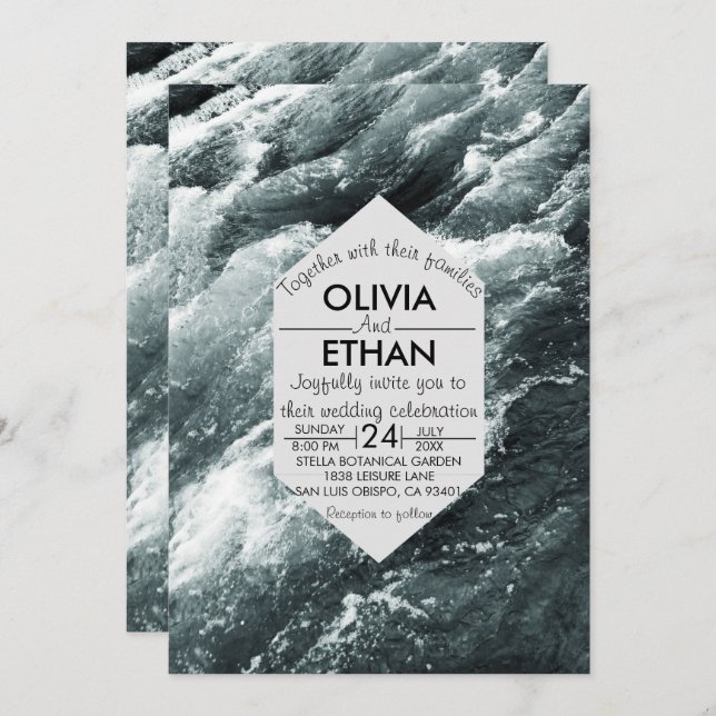 Elegant ocean blue waves Wedding Invitation (Front/Back)