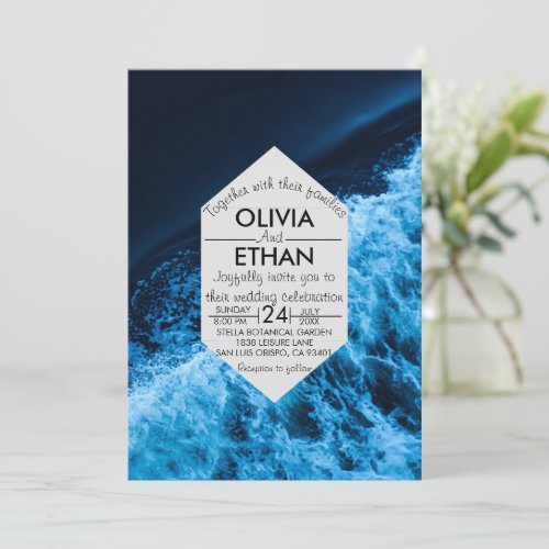 Elegant ocean blue waves Wedding Invitation