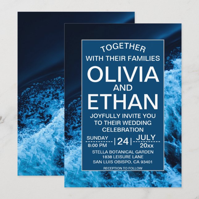 Elegant ocean blue waves Wedding Invitation (Front/Back)