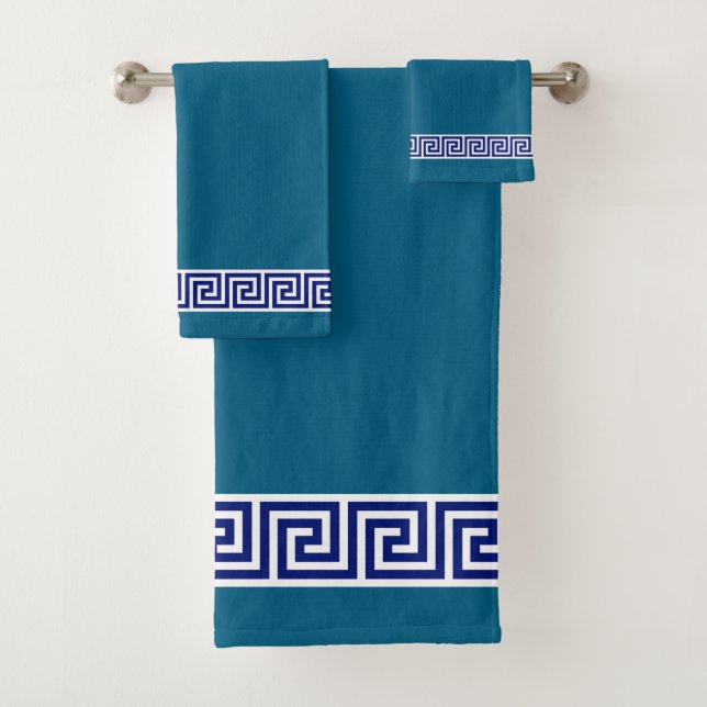 Elegant Ocean Blue & White Bath Towel Set (Insitu)