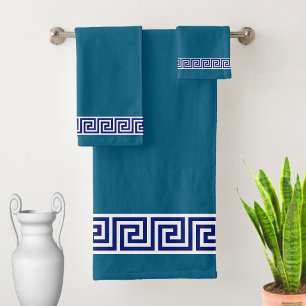 Elegant Ocean Blue & White Bath Towel Set