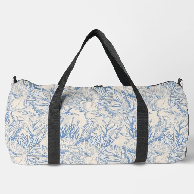 Elegant ocean-colored toile duffle bag (Front)