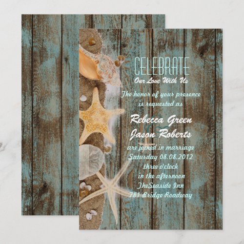 elegant ocean cottage seashells beach wedding card