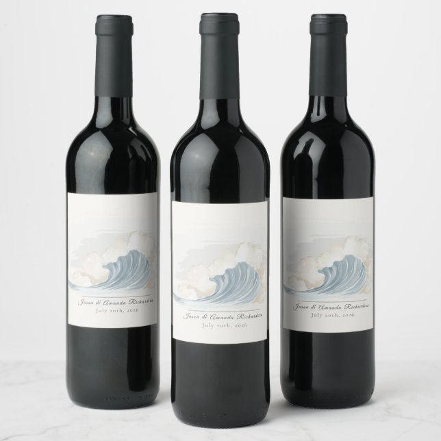 Elegant Ocean-Inspired Reception Wine Label (Bottles)
