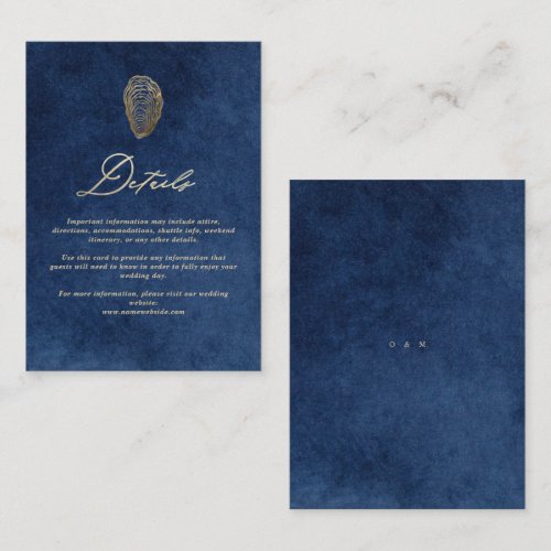 Elegant Ocean Navy Blue Wedding Details  Enclosure Card