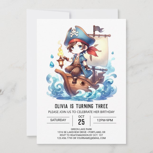 Elegant Ocean Pirate Birthday Invitation (Front)