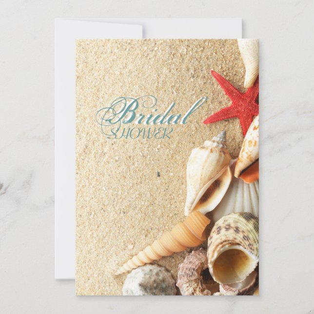 elegant ocean sand seashells beach bridal shower invitation (Front)