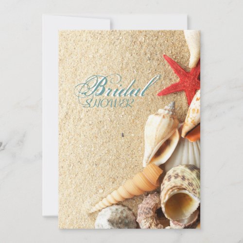 elegant ocean sand seashells beach bridal shower invite