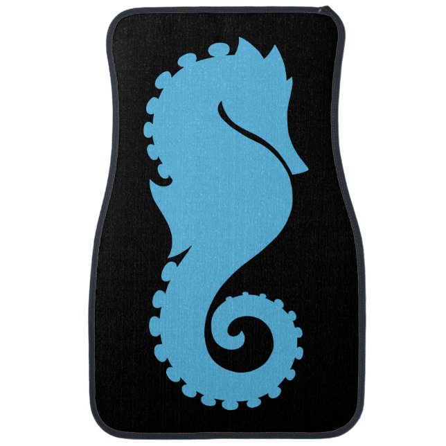 Elegant Ocean Seahorse Blue on Black Stylish Car Floor Mat (Front)