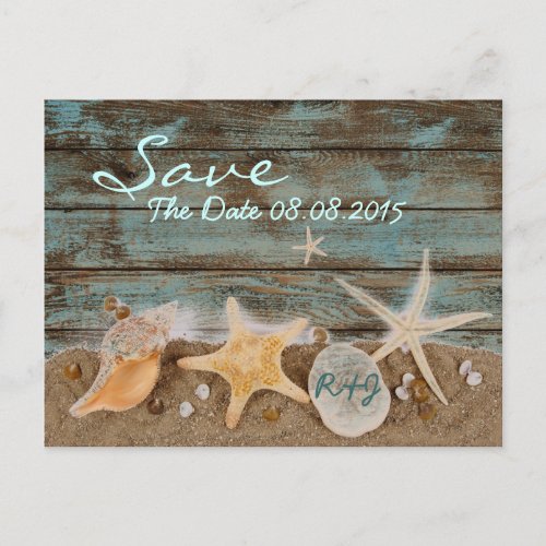 elegant ocean seashells beach save the date announcement postcard