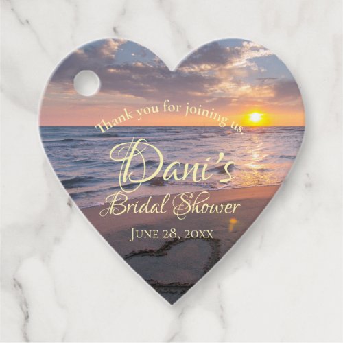 Elegant Ocean Sunset Beach Heart Bridal Shower Favor Tags