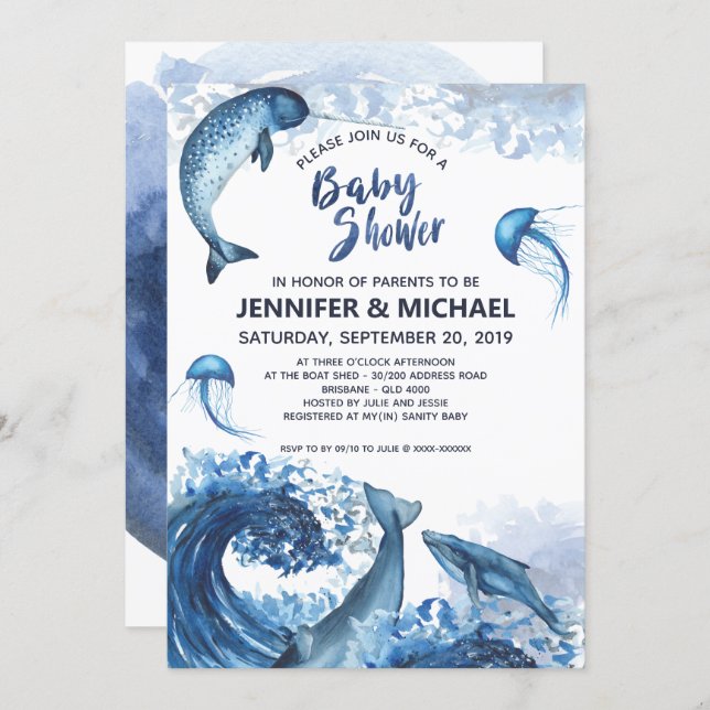 Elegant Ocean Watercolor Baby Shower Invitation (Front/Back)