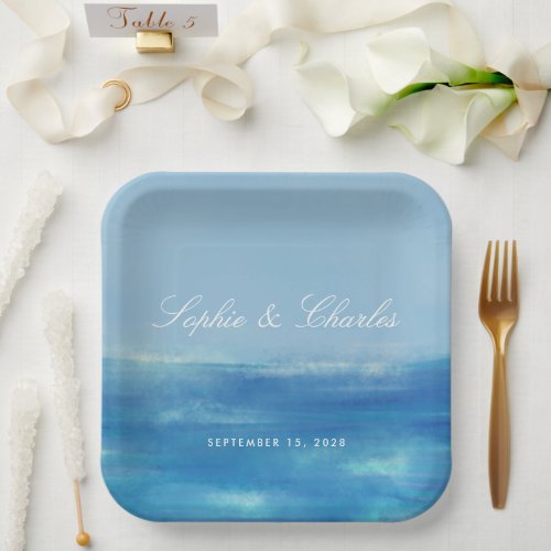 Elegant Ocean Watercolor Save the Date Postcard Paper Plates