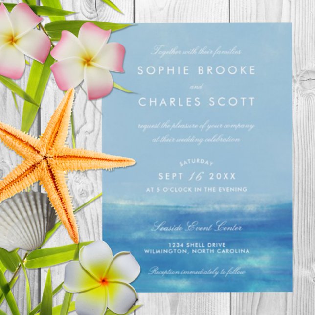 Elegant Ocean Watercolor Wedding Invitation (Beautiful beach theme invitation)