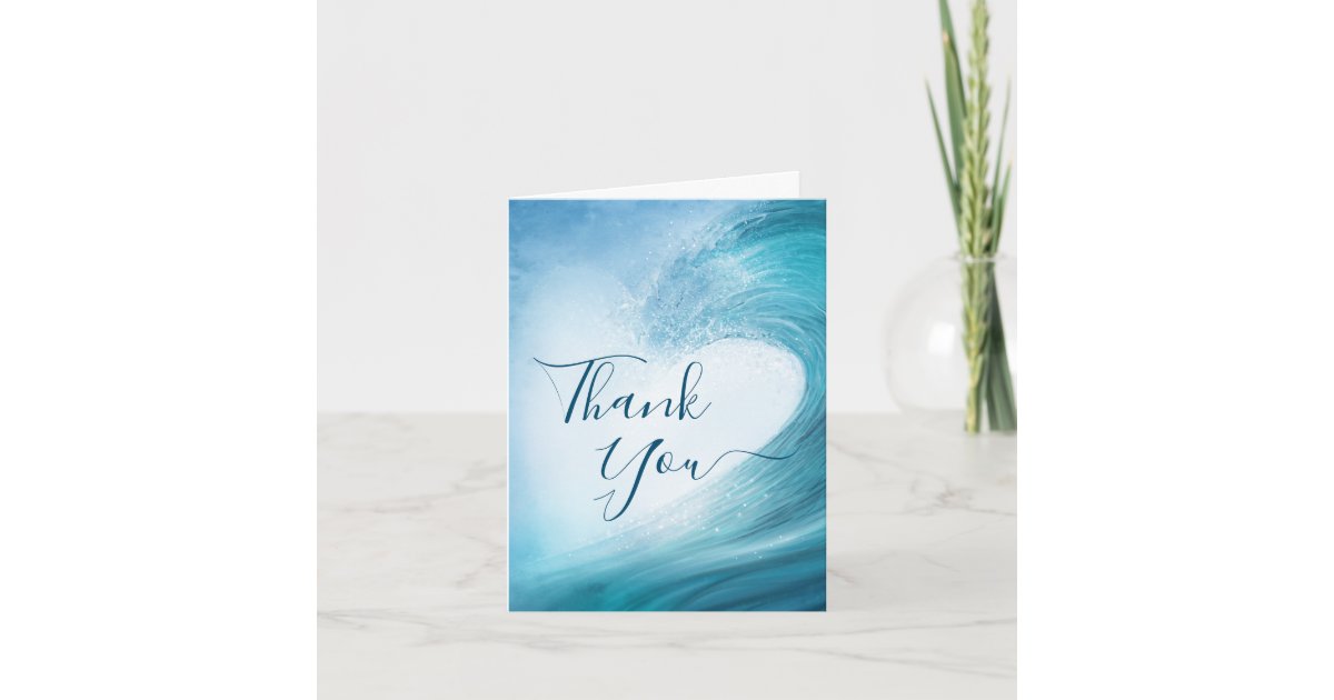 Elegant Ocean Wave Beach Wedding Photo Thank You Card | Zazzle