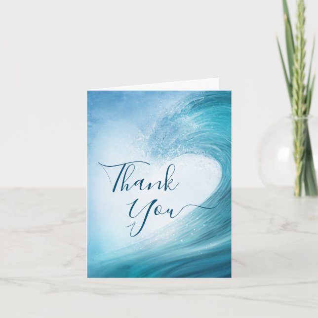 Elegant Ocean Wave Beach Wedding Photo Thank You Card (Front)
