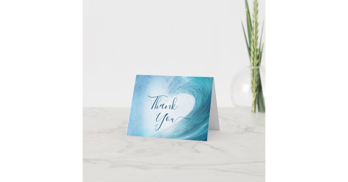 Elegant Ocean Wave Photo Beach Wedding Thank You Card | Zazzle