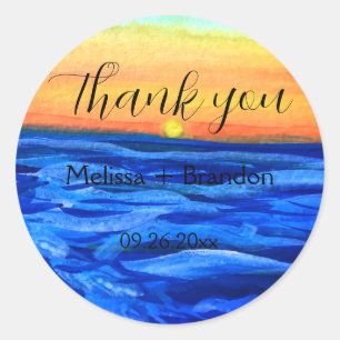 Elegant Ocean Waves Beach Sea Destination Wedding  Classic Round Sticker