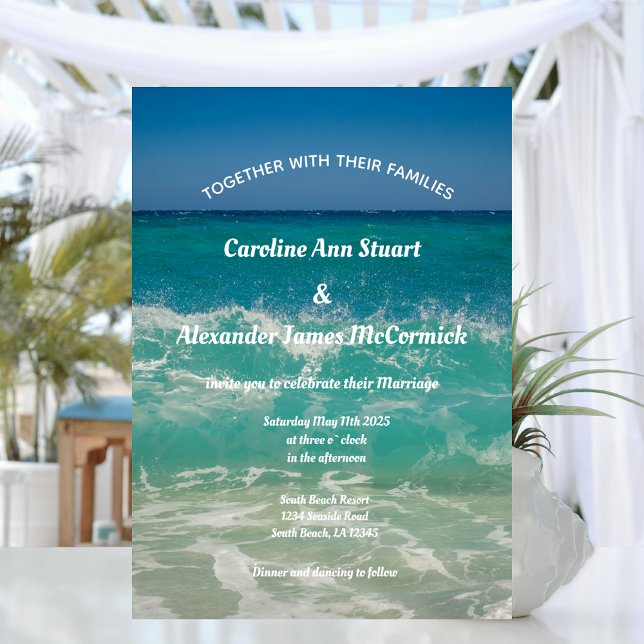 Elegant Ocean Waves Beach Summer Nautical Wedding Invitation (Creator Uploaded)