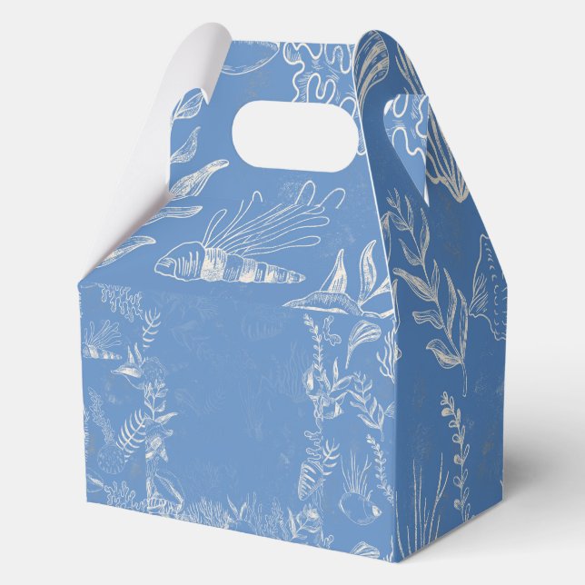 Elegant oceane blue toile favor boxes (Front)