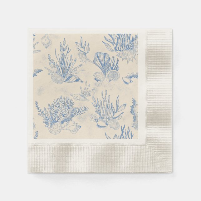 Elegant oceane blue toile napkins (Front)