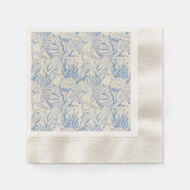 Elegant oceane blue toile napkins (Front)